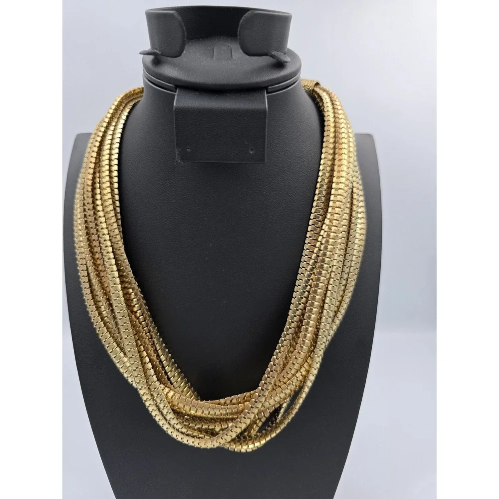 Vintage Multi-Strand Gold Tone Box Link Snake Chain‎ Statement Necklace